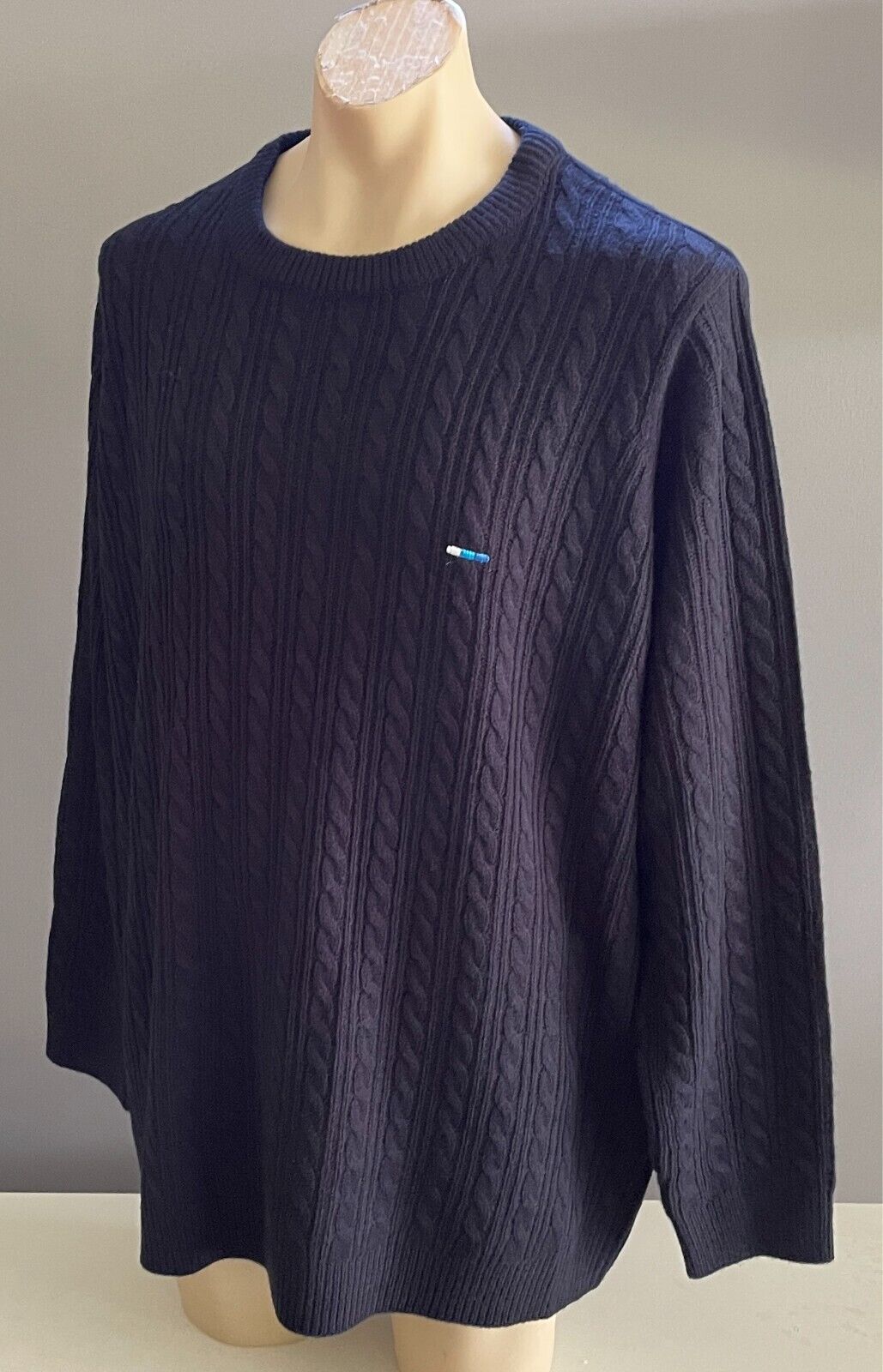 BADRHINO Navy Blue Long Sleeve Cable Acrylic Knit Jumper Mens Big Tall Size 3XL