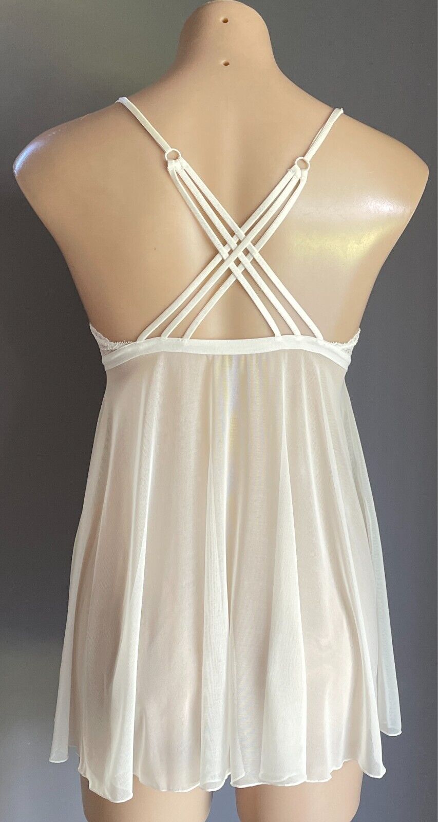 BRAS N THINGS Sexy Chemise Off White Mesh Lace Baby Doll Size 8 Strappy Back NEW
