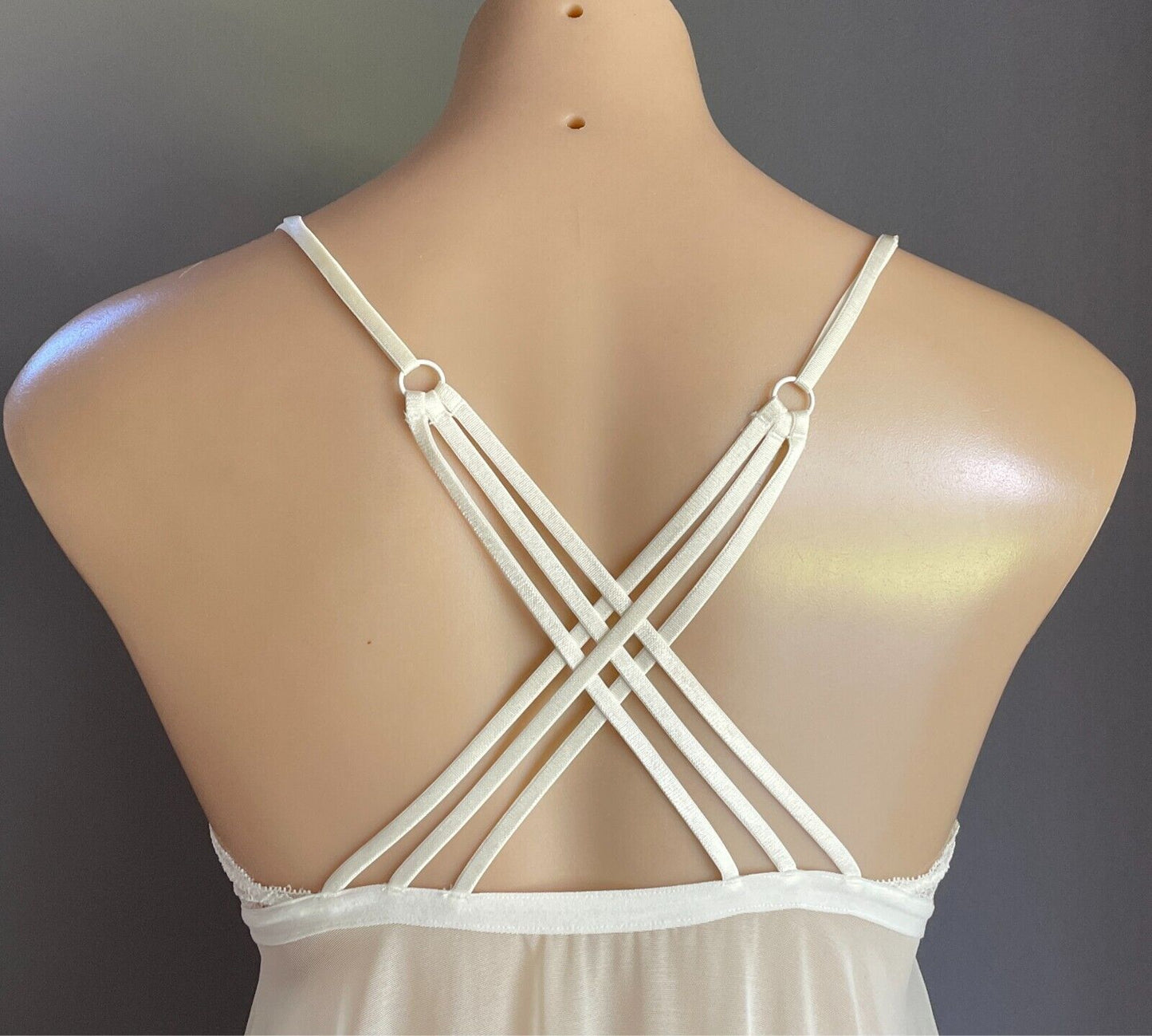 BRAS N THINGS Sexy Chemise Off White Mesh Lace Baby Doll Size 8 Strappy Back NEW
