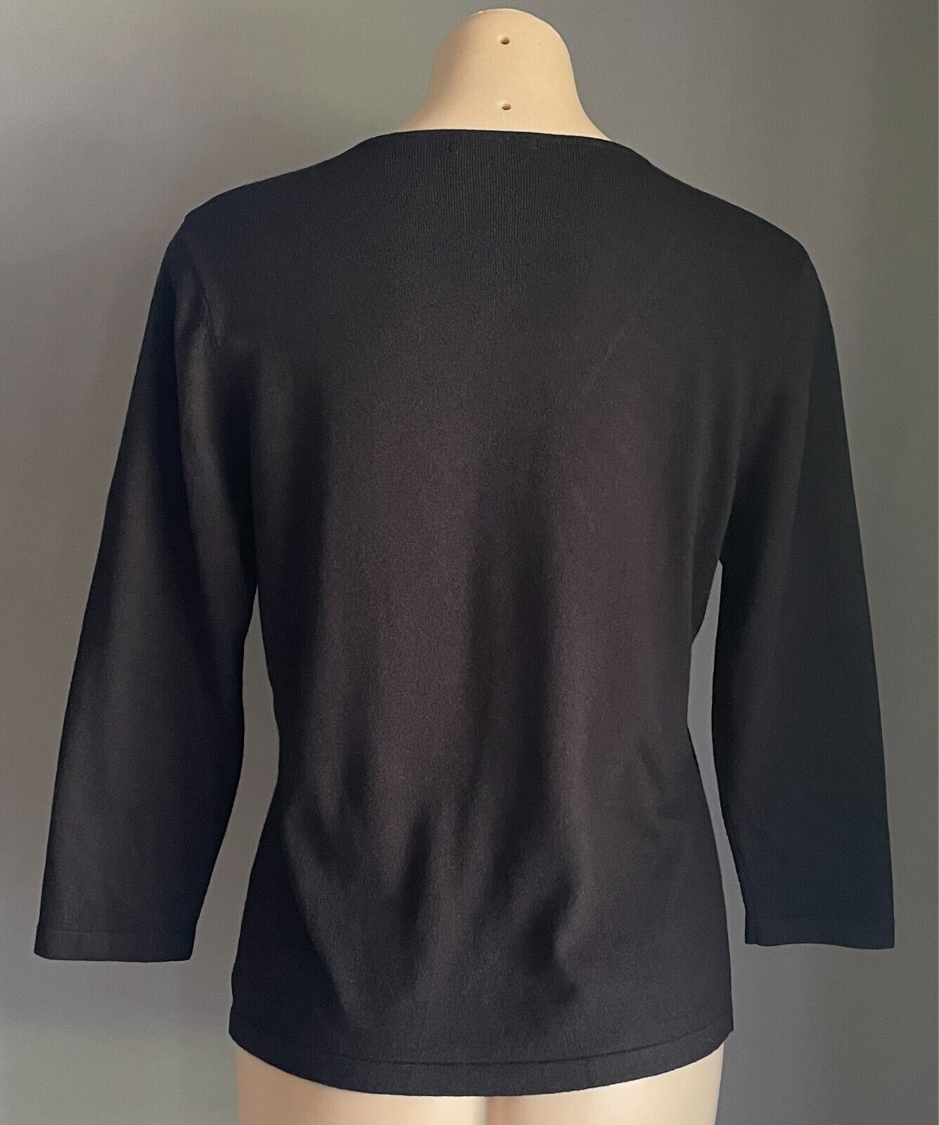 MARKS & SPENCER Black Fine Knit Jumper V Neck Size 16 Sequin Bead & Trim