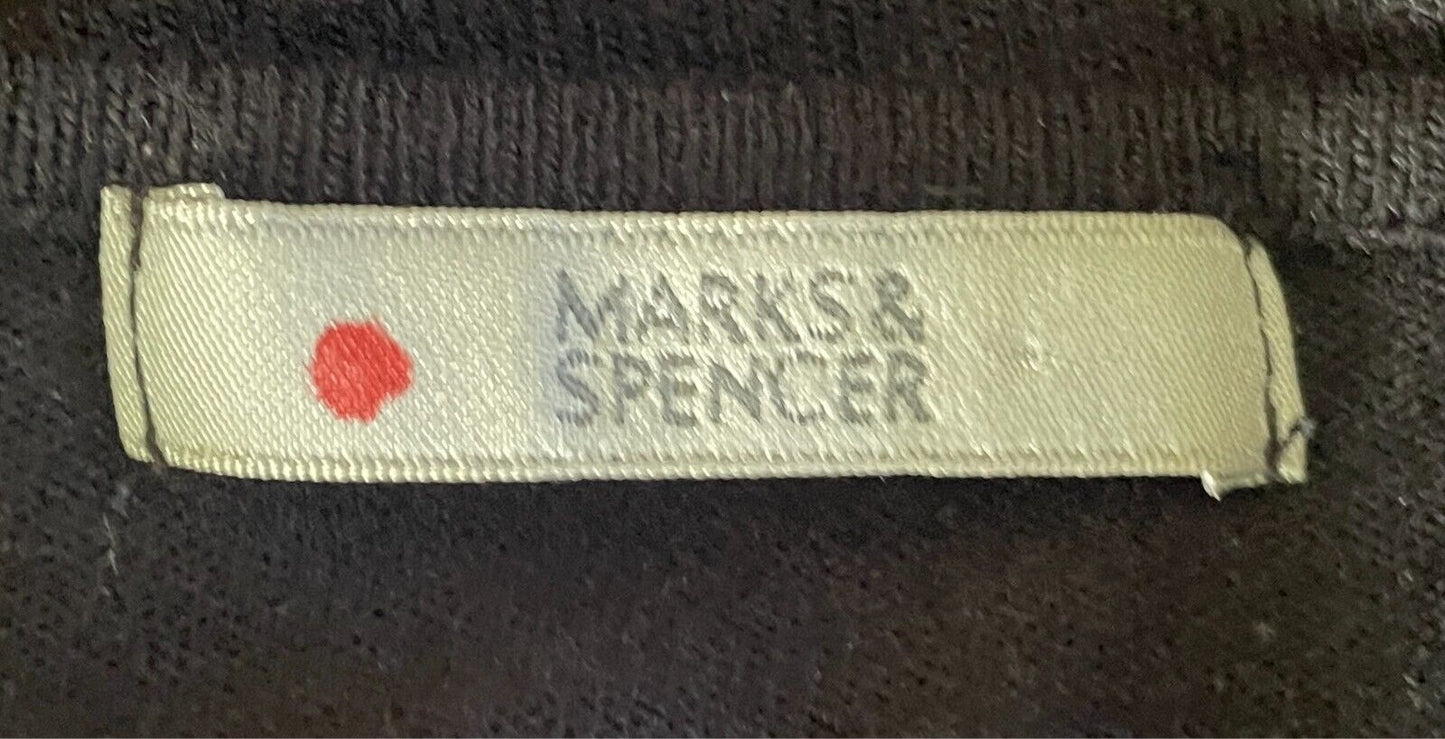 MARKS & SPENCER Black Fine Knit Jumper V Neck Size 16 Sequin Bead & Trim