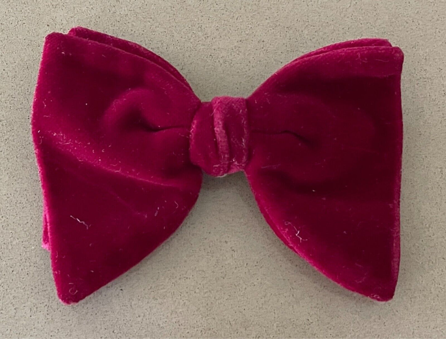 VINTAGE Burgundy Velour Clip On Bow Tie + Matching Pocket Square Set