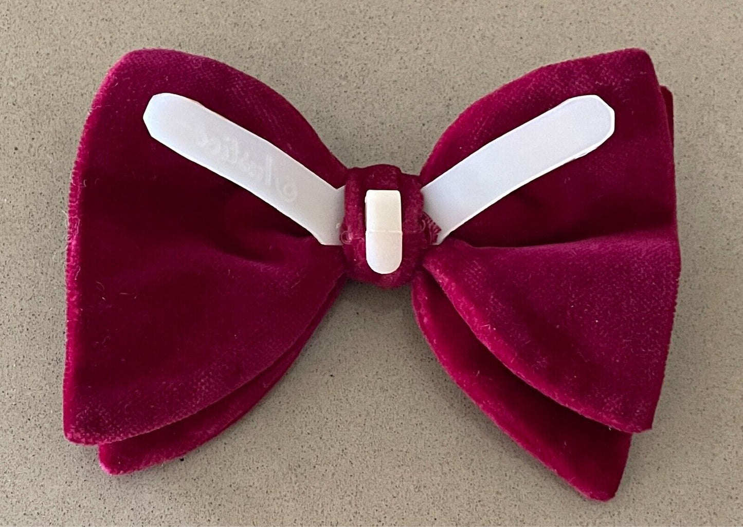 VINTAGE Burgundy Velour Clip On Bow Tie + Matching Pocket Square Set