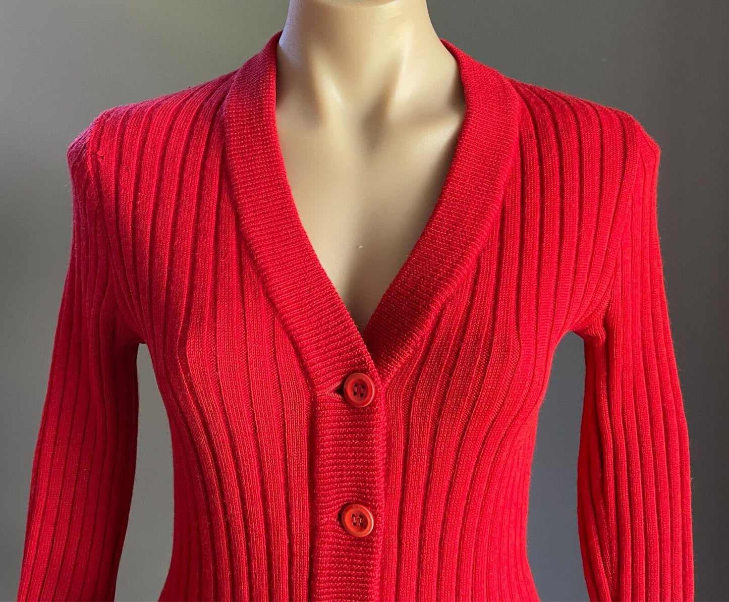 TARGET Cardigan Red Wool Ribbed Knit Size 14 Long Sleeves Stretch Aussie Vintage
