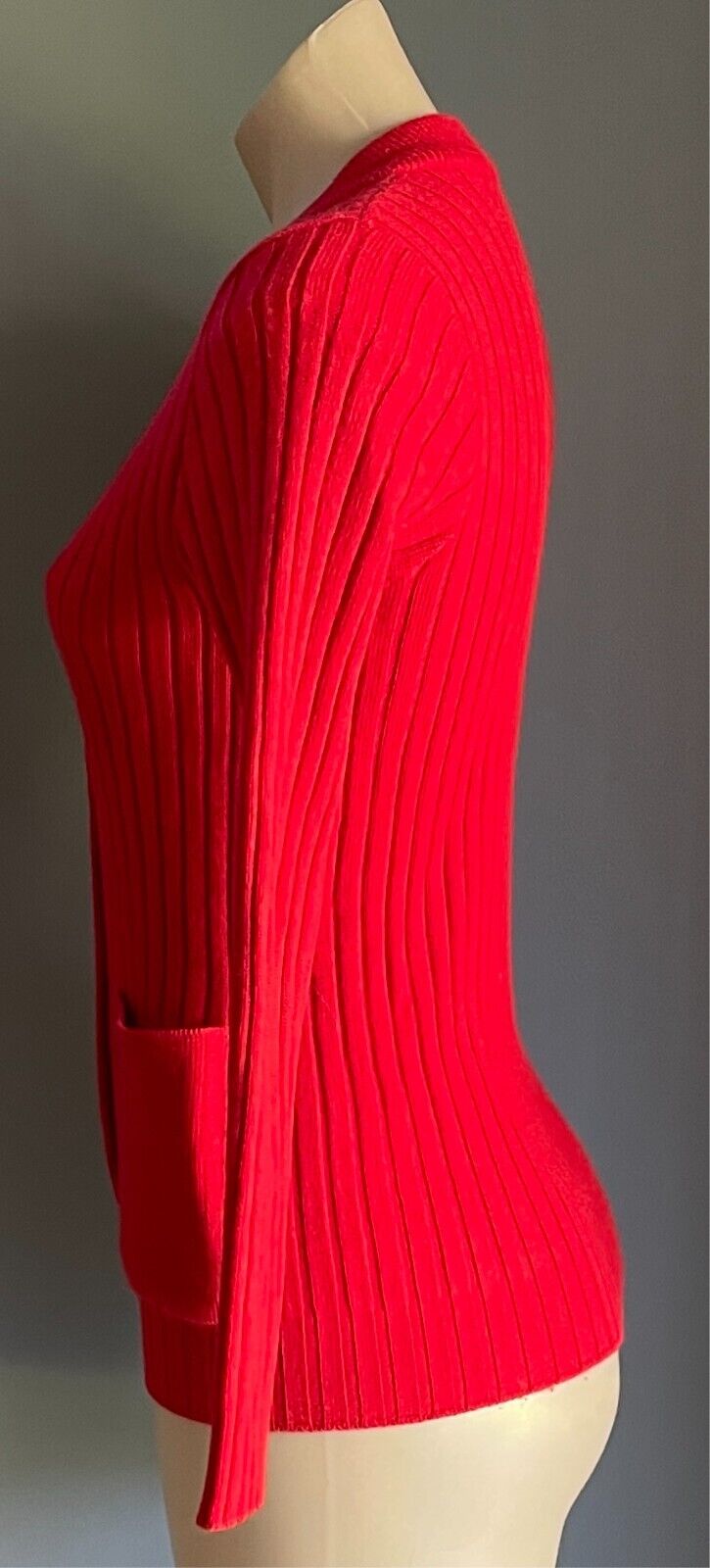 TARGET Cardigan Red Wool Ribbed Knit Size 14 Long Sleeves Stretch Aussie Vintage