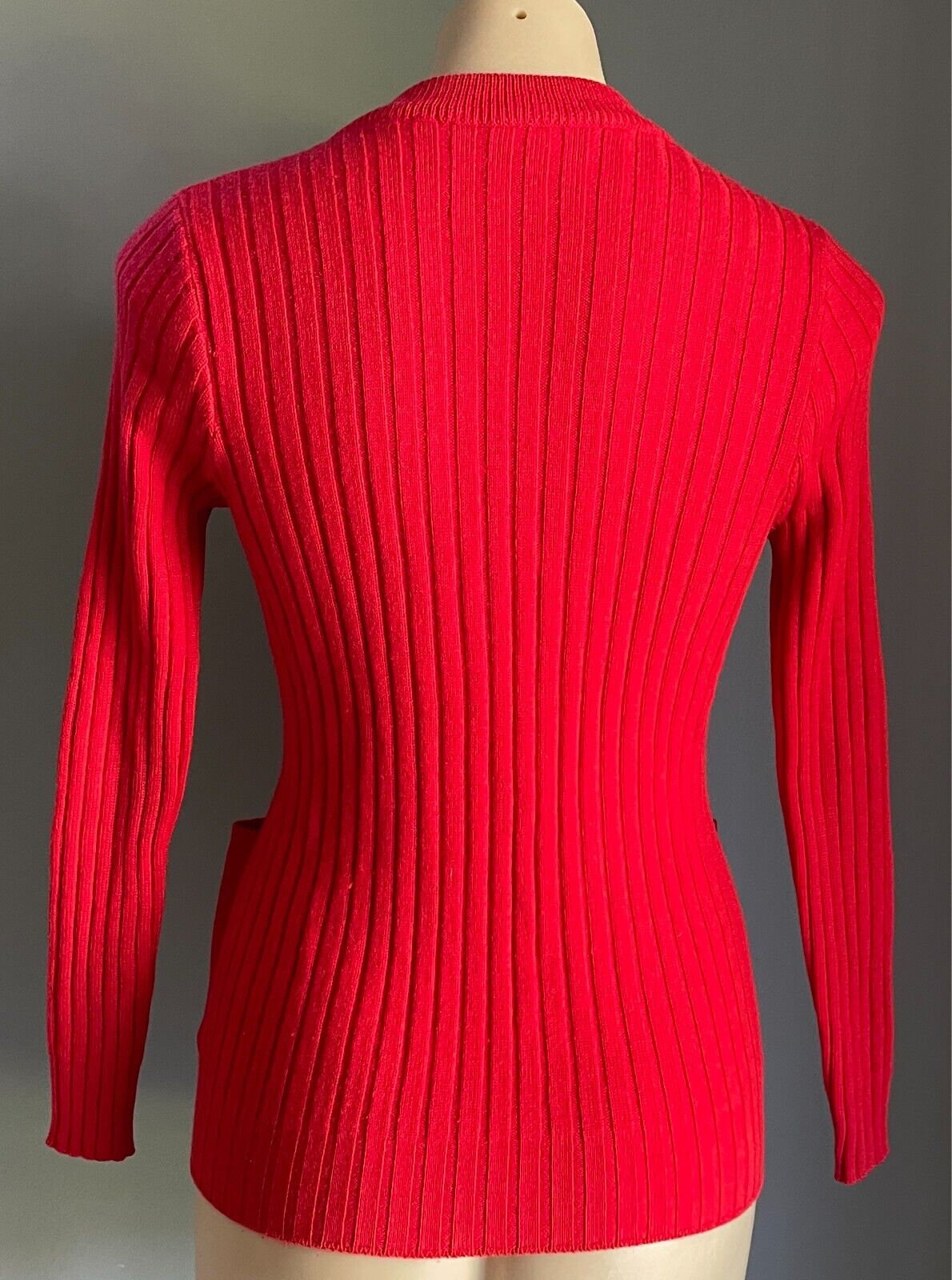 TARGET Cardigan Red Wool Ribbed Knit Size 14 Long Sleeves Stretch Aussie Vintage