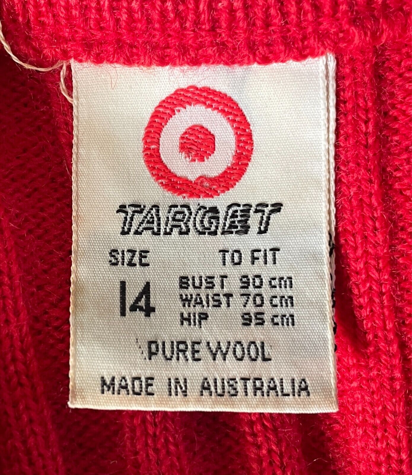 TARGET Cardigan Red Wool Ribbed Knit Size 14 Long Sleeves Stretch Aussie Vintage
