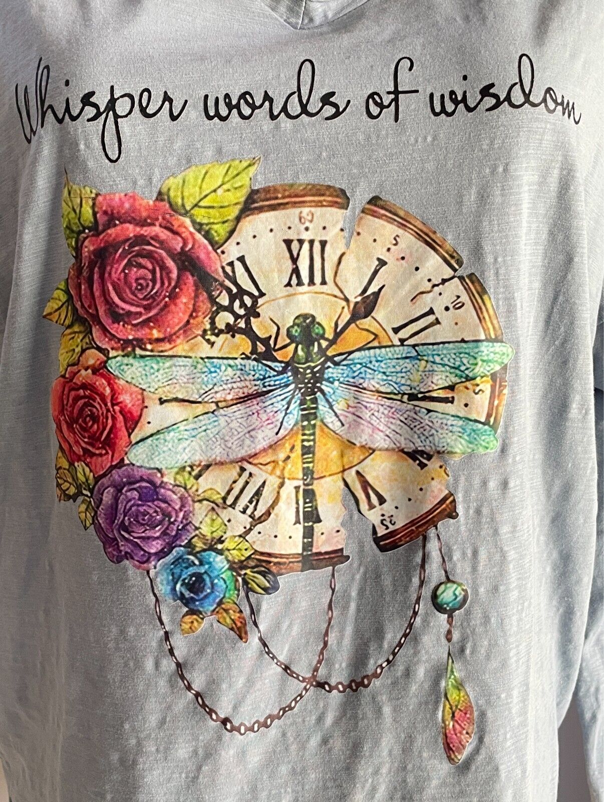 CHICYEA Blue Long Sleeve Top "Whisper Words Of Wisdom" Plus Sze 20/22 Bust 133cm