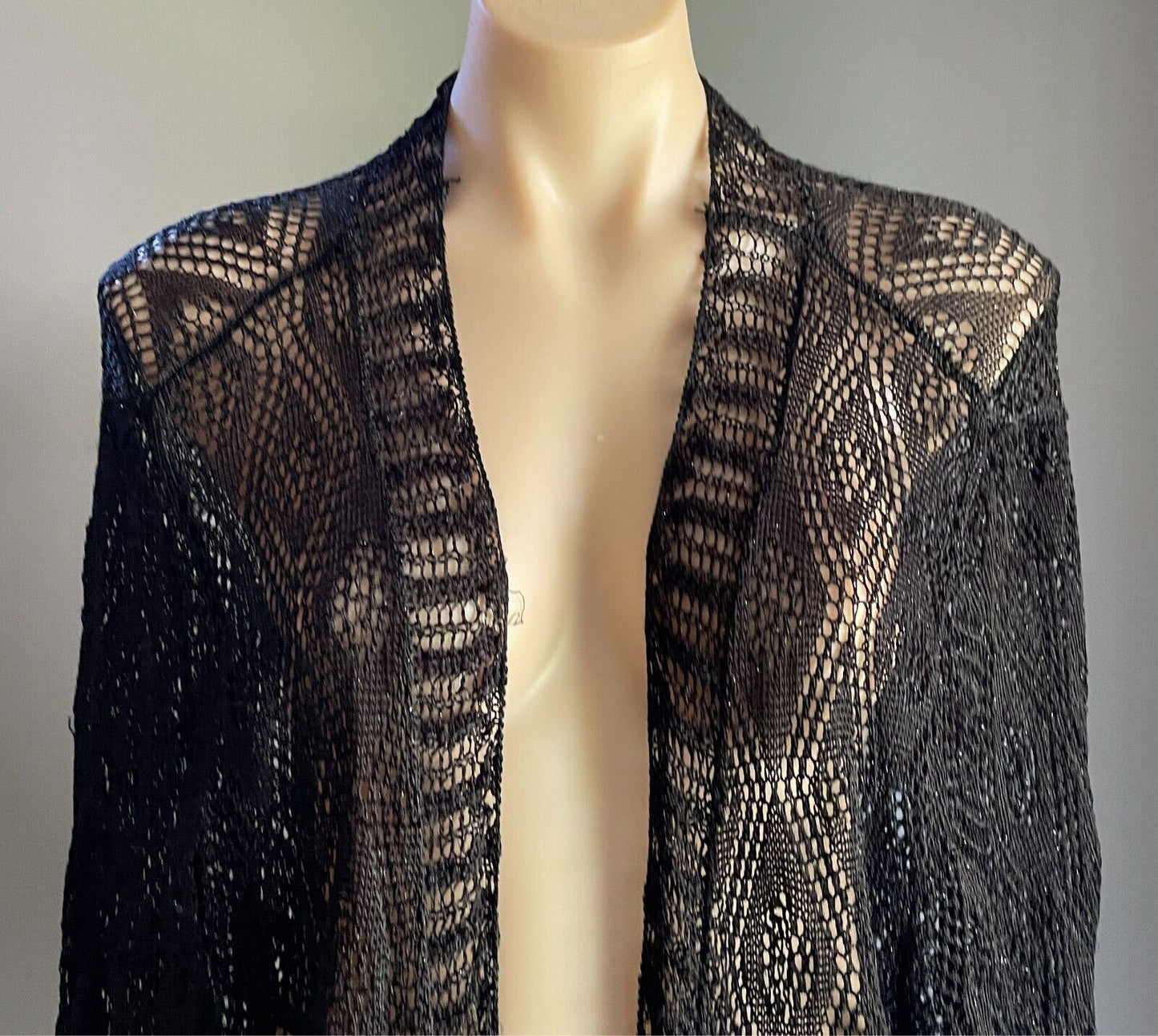 NOW Black & Silver Decorative Open Stitch Knit Cardigan 3/4 Sleeves Size 22