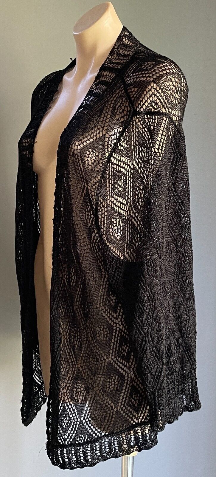 NOW Black & Silver Decorative Open Stitch Knit Cardigan 3/4 Sleeves Size 22