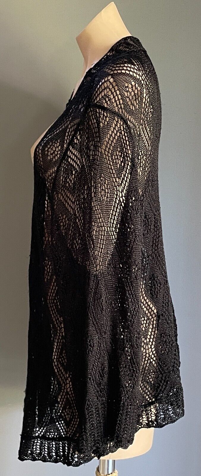 NOW Black & Silver Decorative Open Stitch Knit Cardigan 3/4 Sleeves Size 22