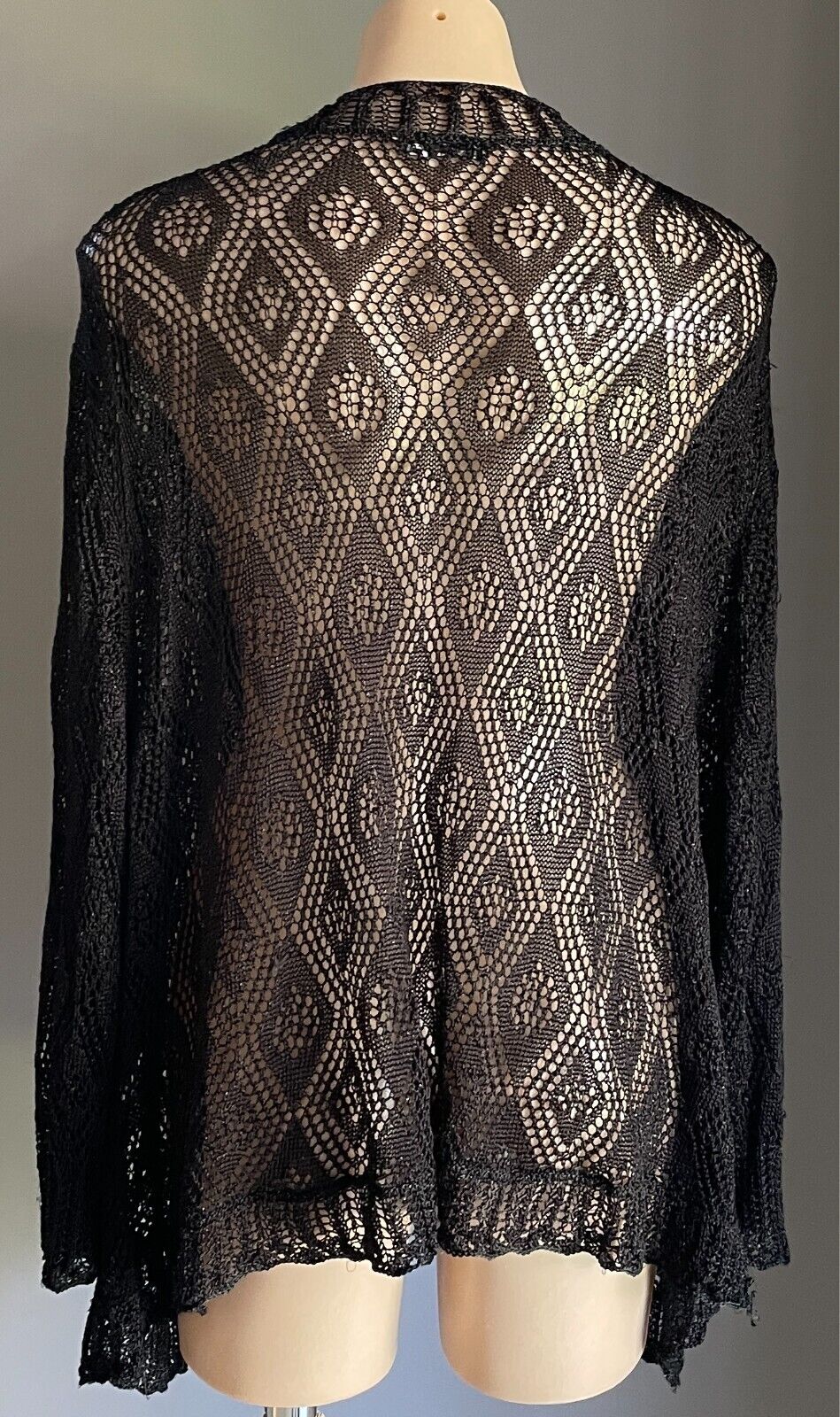 NOW Black & Silver Decorative Open Stitch Knit Cardigan 3/4 Sleeves Size 22