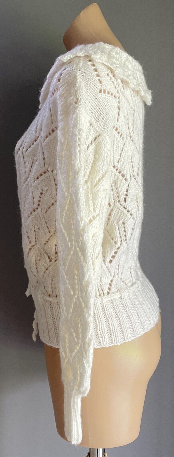 Chunky Knit Jumper Off White Handmade Decorative Stitch Long Sleeves Size 12  14