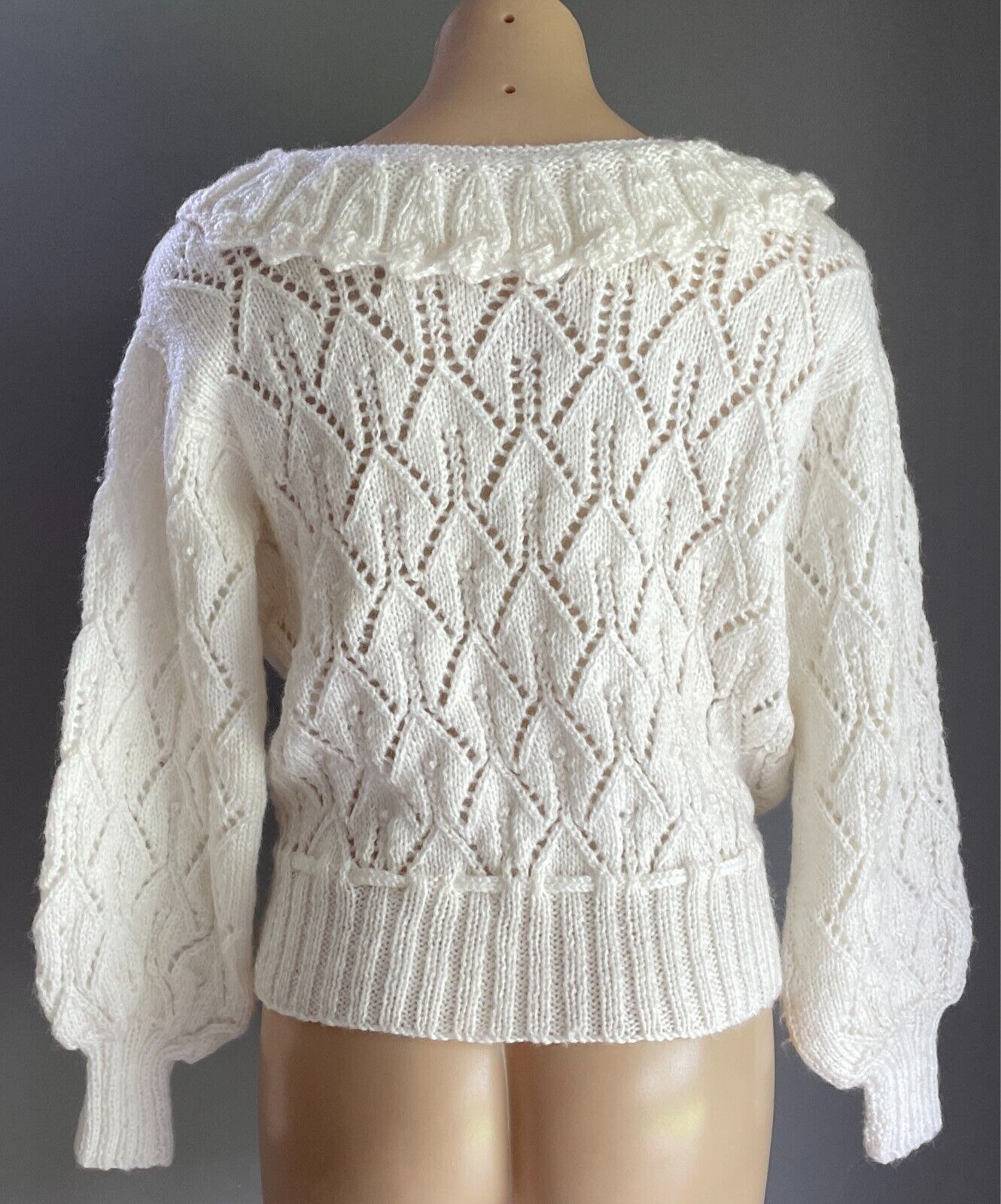Chunky Knit Jumper Off White Handmade Decorative Stitch Long Sleeves Size 12  14