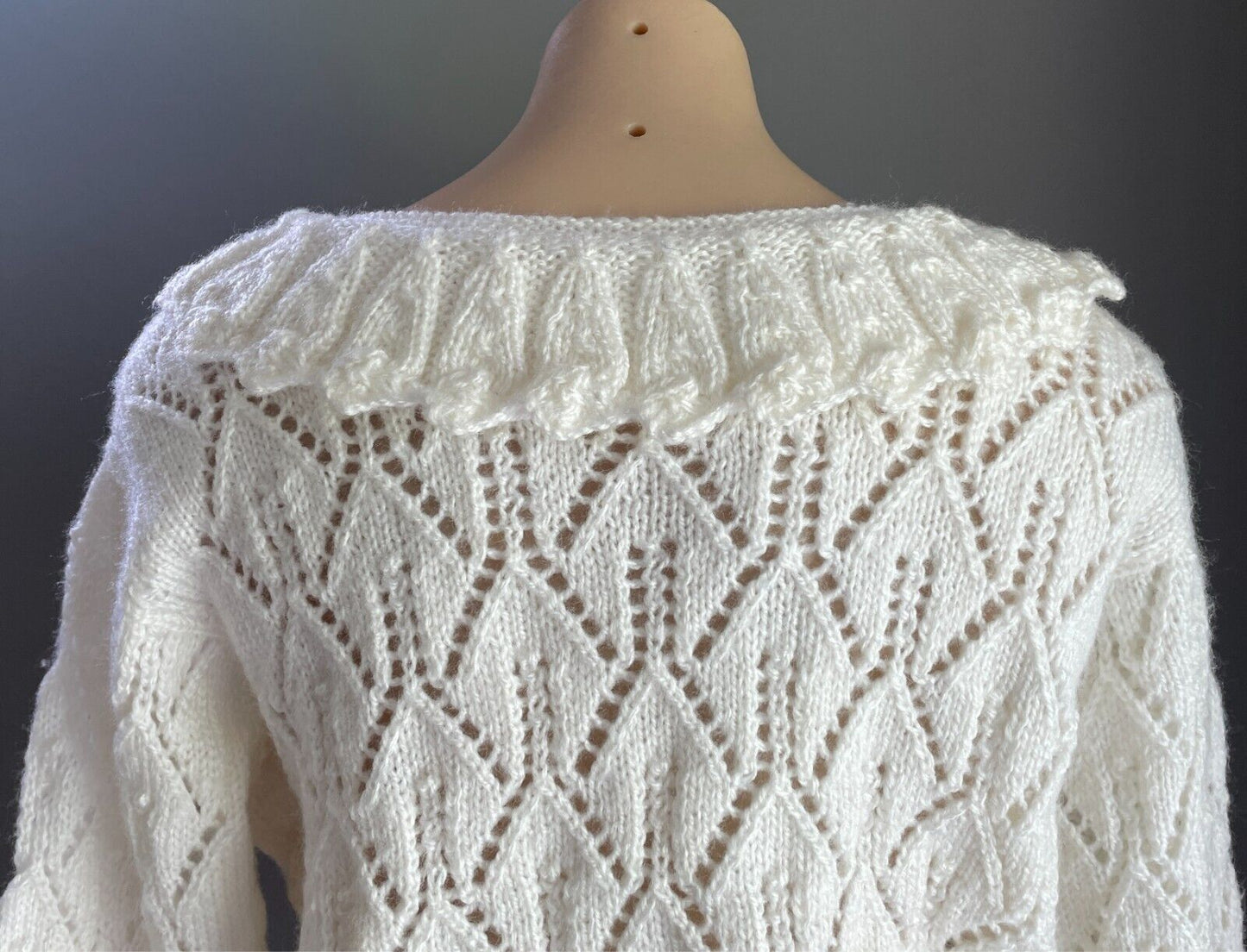Chunky Knit Jumper Off White Handmade Decorative Stitch Long Sleeves Size 12  14