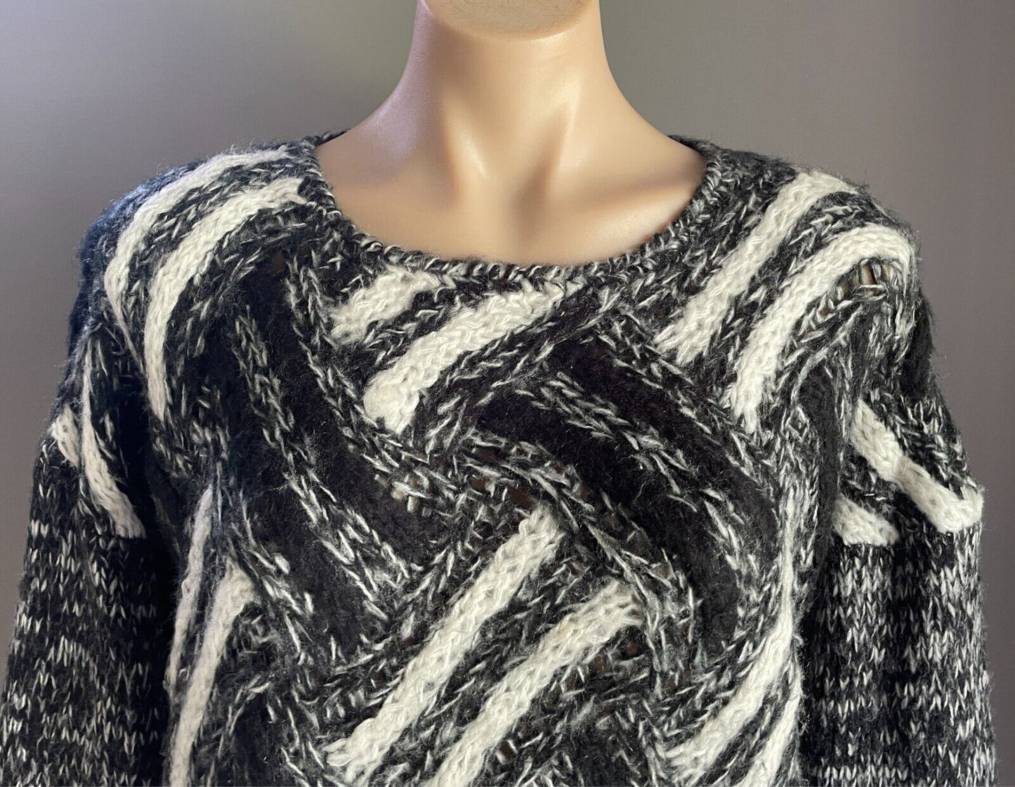 EVIL TWIN Jumper Chunky Knit Monochrome Knit  Sweater Size L Long Sleeves