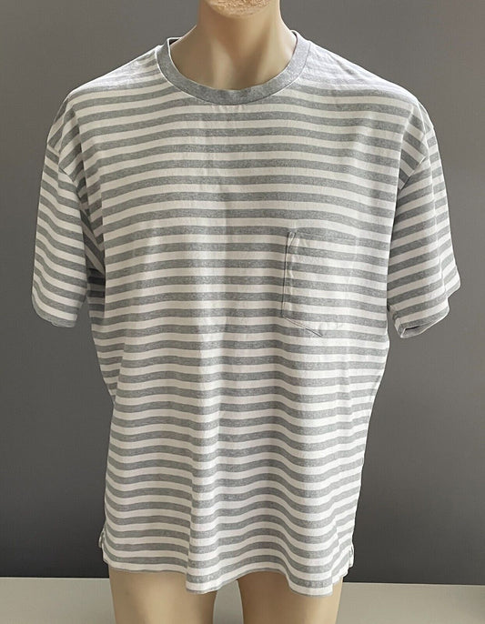 UNIQLO Mens T-Shirt XXL Grey Marl & White Stripe Short Sleeve Tee 2XL