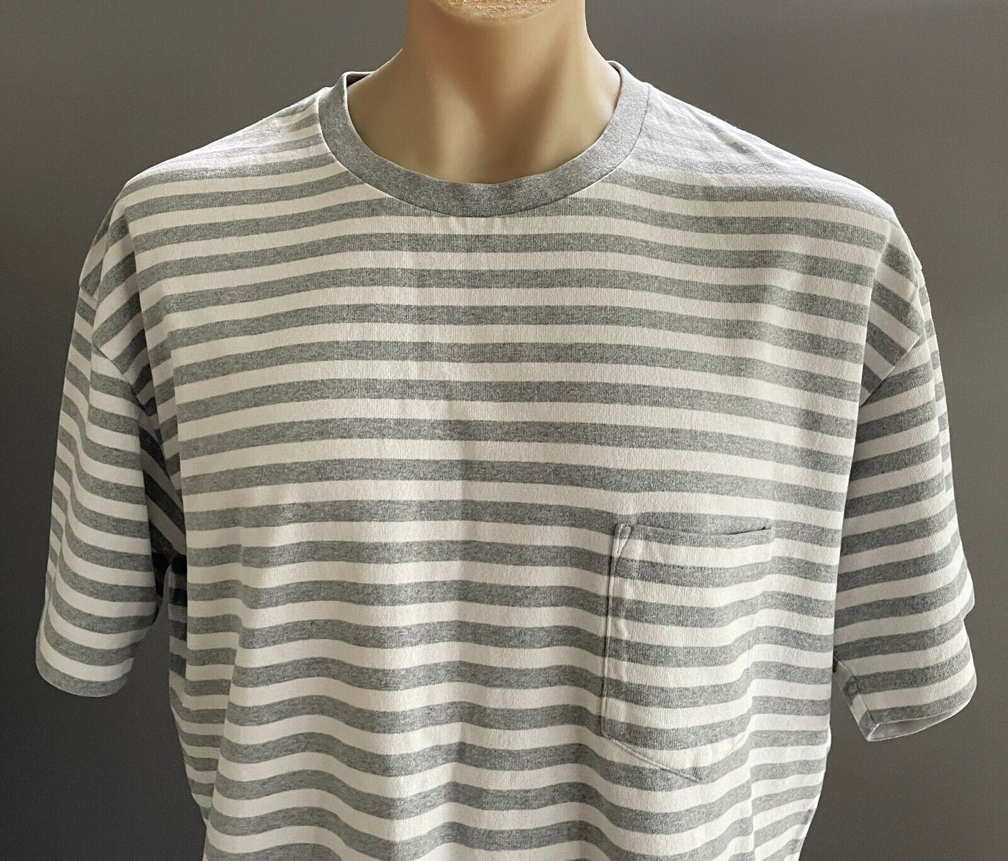 UNIQLO Mens T-Shirt XXL Grey Marl & White Stripe Short Sleeve Tee 2XL