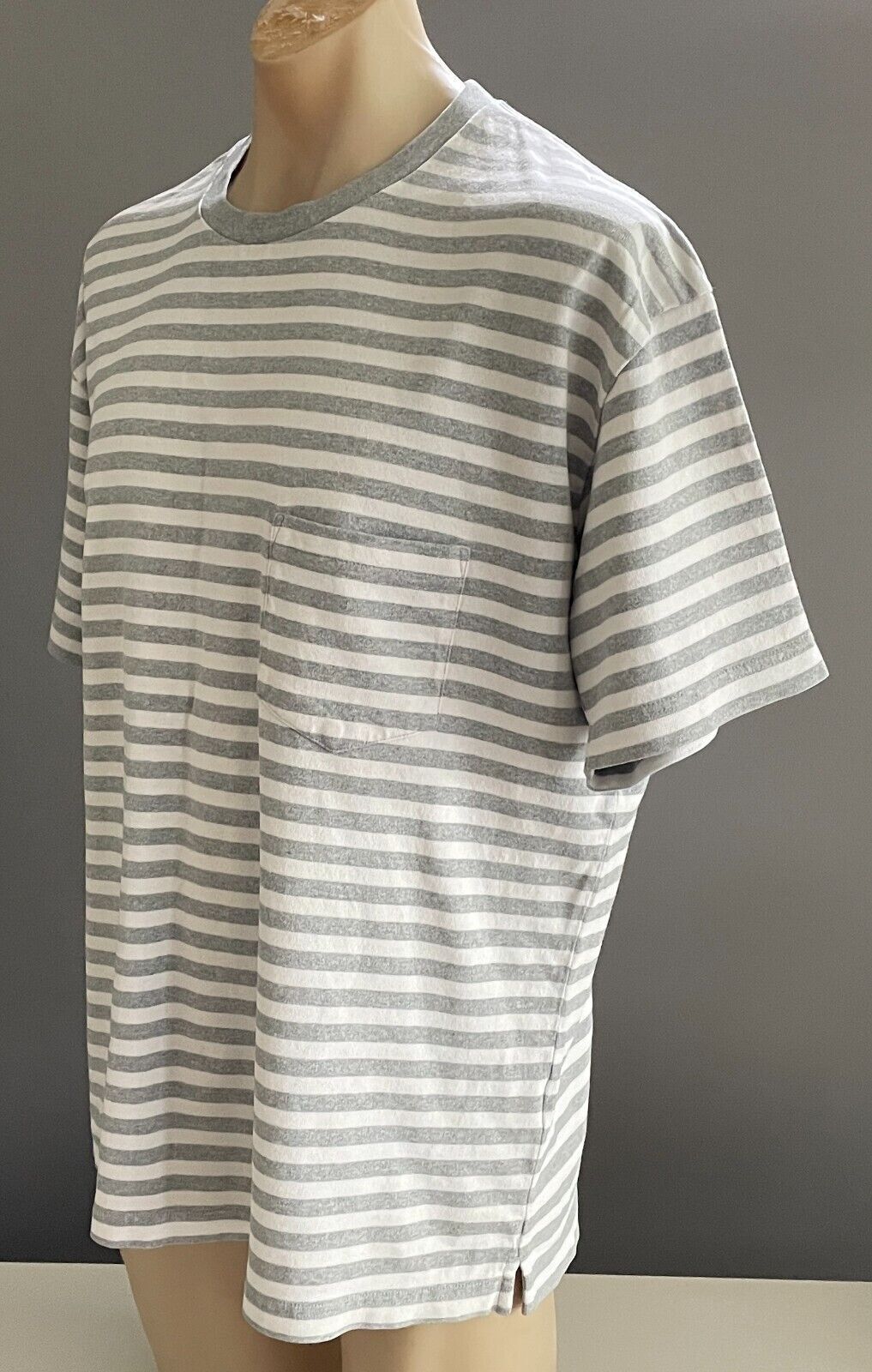 UNIQLO Mens T-Shirt XXL Grey Marl & White Stripe Short Sleeve Tee 2XL