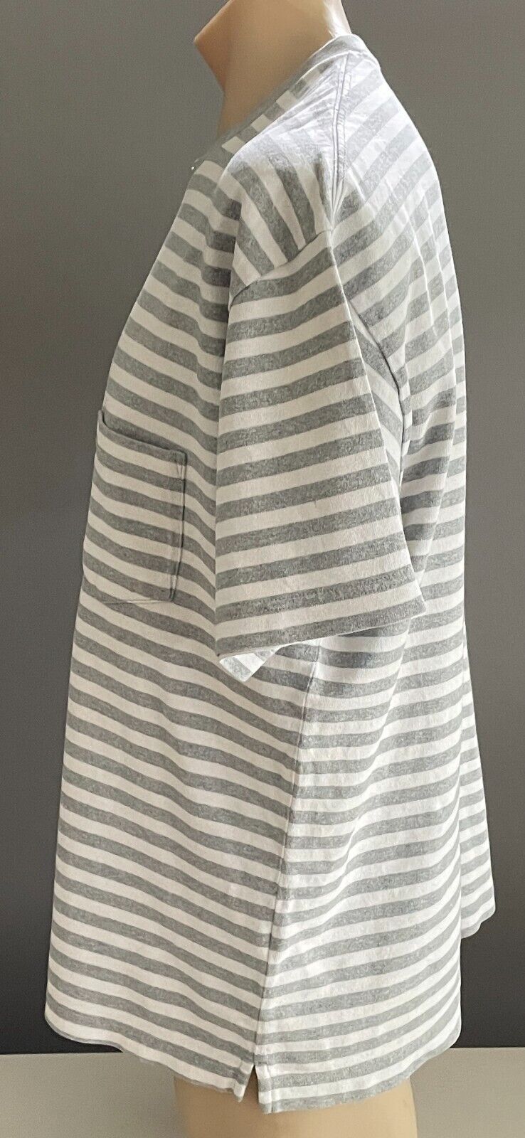 UNIQLO Mens T-Shirt XXL Grey Marl & White Stripe Short Sleeve Tee 2XL