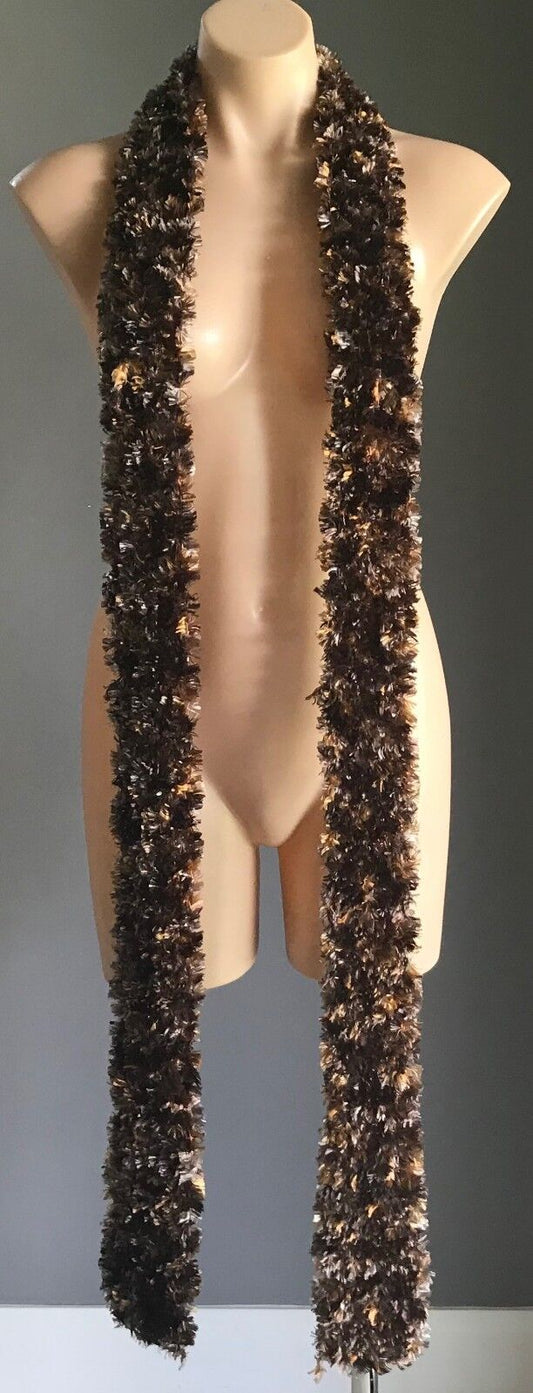 Handmade Eyelash 248cm Long SCARF Shades of Brown "Fluffy" Faux Fur 14cm Knit