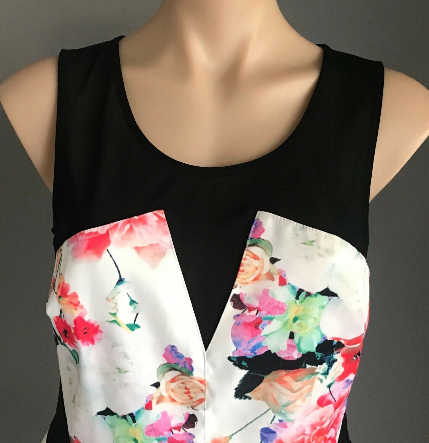 VALLEYGIRL Top Black Mesh Net & Floral Print Sleeveless Peplum Waist  Size 12