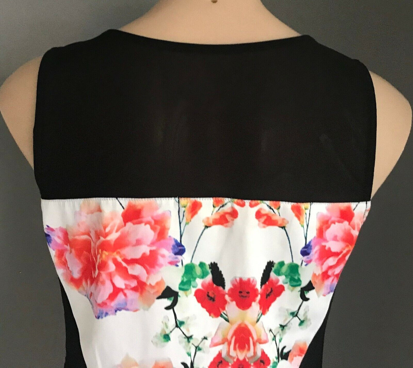 VALLEYGIRL Top Black Mesh Net & Floral Print Sleeveless Peplum Waist  Size 12
