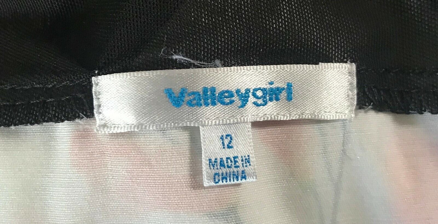 VALLEYGIRL Top Black Mesh Net & Floral Print Sleeveless Peplum Waist  Size 12