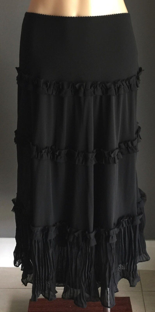 JOHNNY DEXTER Black Maxi Skirt Semi Sheer Tier Layer Ladies Size 10 Unique