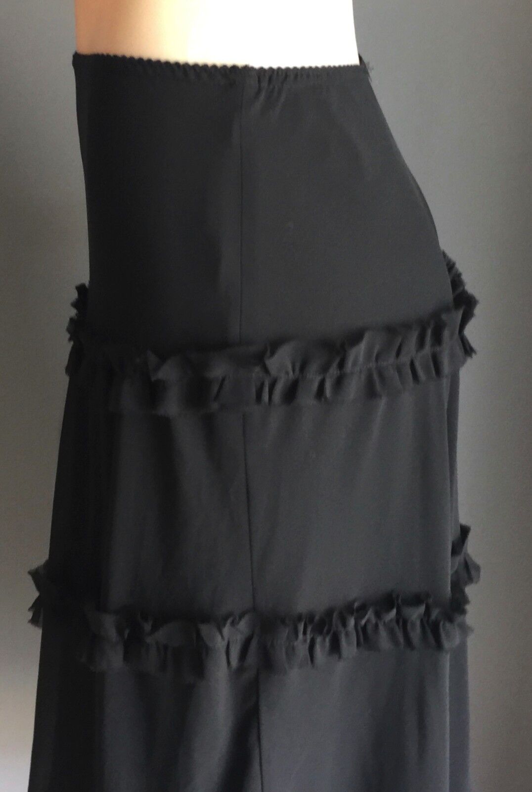 JOHNNY DEXTER Black Maxi Skirt Semi Sheer Tier Layer Ladies Size 10 Unique