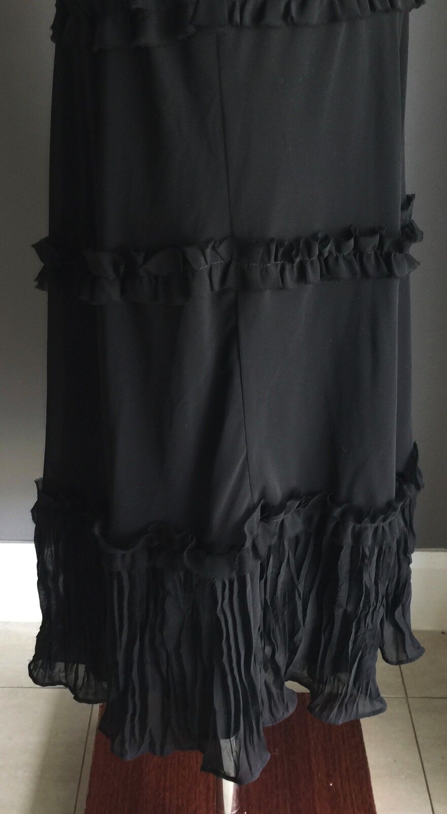 JOHNNY DEXTER Black Maxi Skirt Semi Sheer Tier Layer Ladies Size 10 Unique