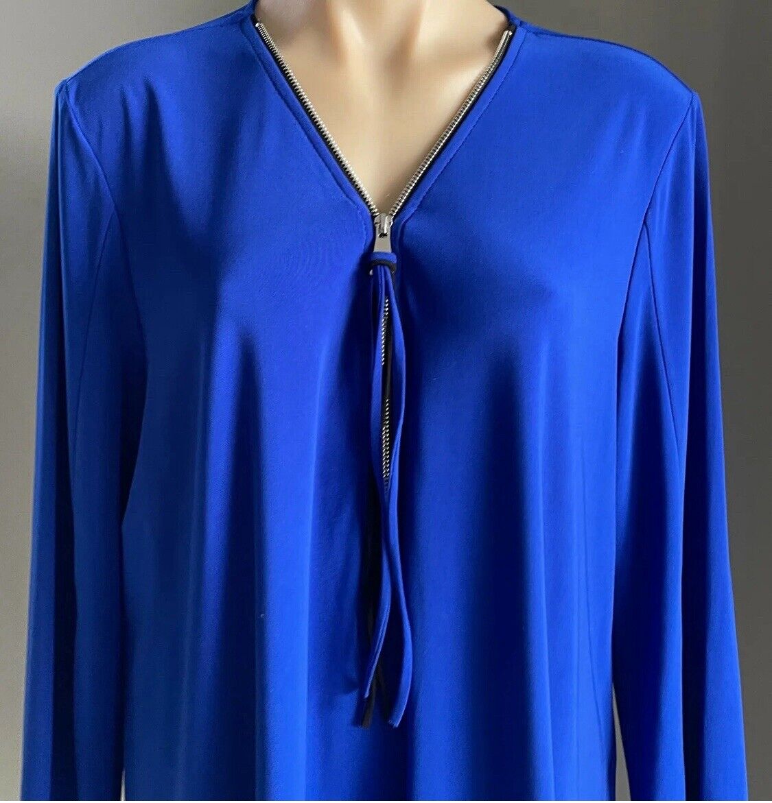 JOSEPH RIBKOFF Tunic Blouse Royal Blue 3/4 Sleeve Zip Front Ladies Top Sz 18 NEW