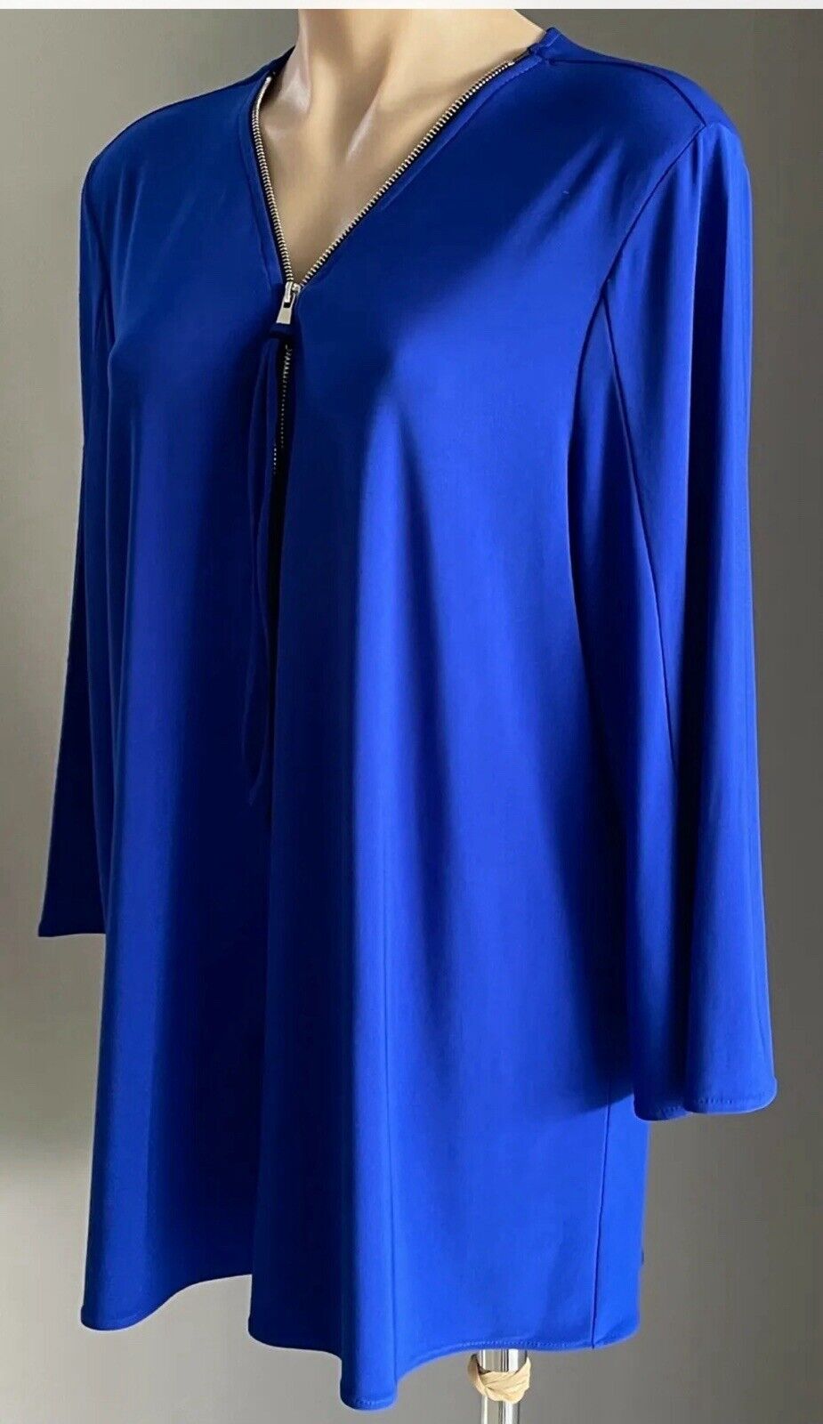 JOSEPH RIBKOFF Tunic Blouse Royal Blue 3/4 Sleeve Zip Front Ladies Top Sz 18 NEW