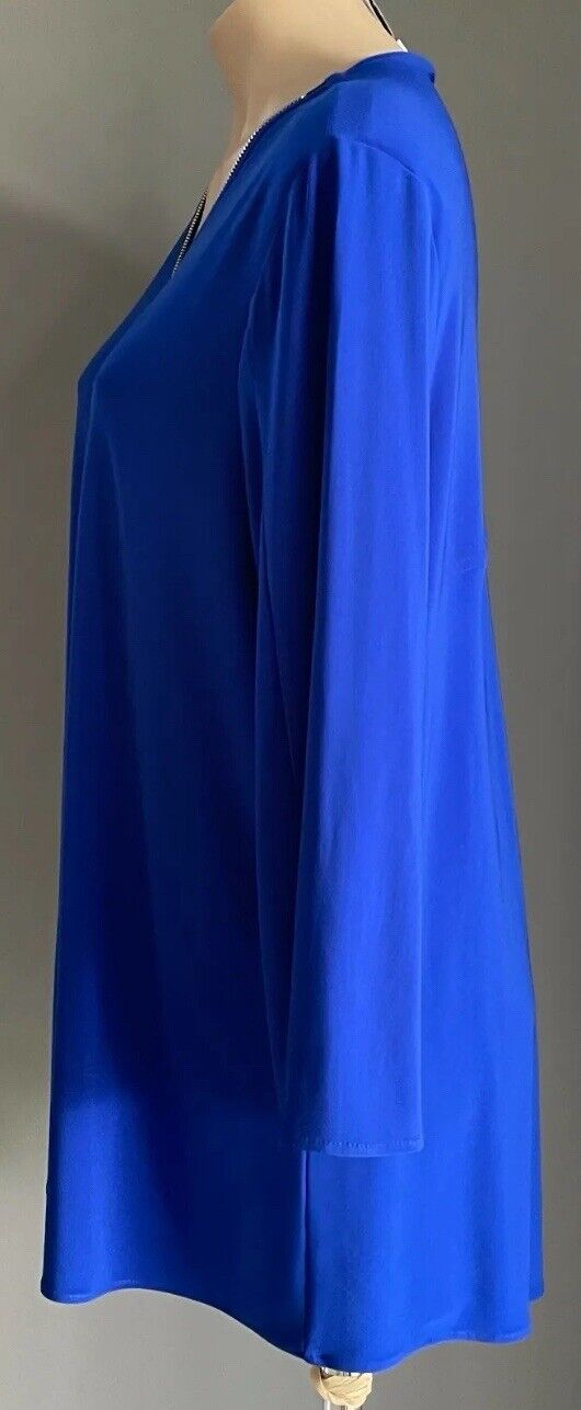 JOSEPH RIBKOFF Tunic Blouse Royal Blue 3/4 Sleeve Zip Front Ladies Top Sz 18 NEW