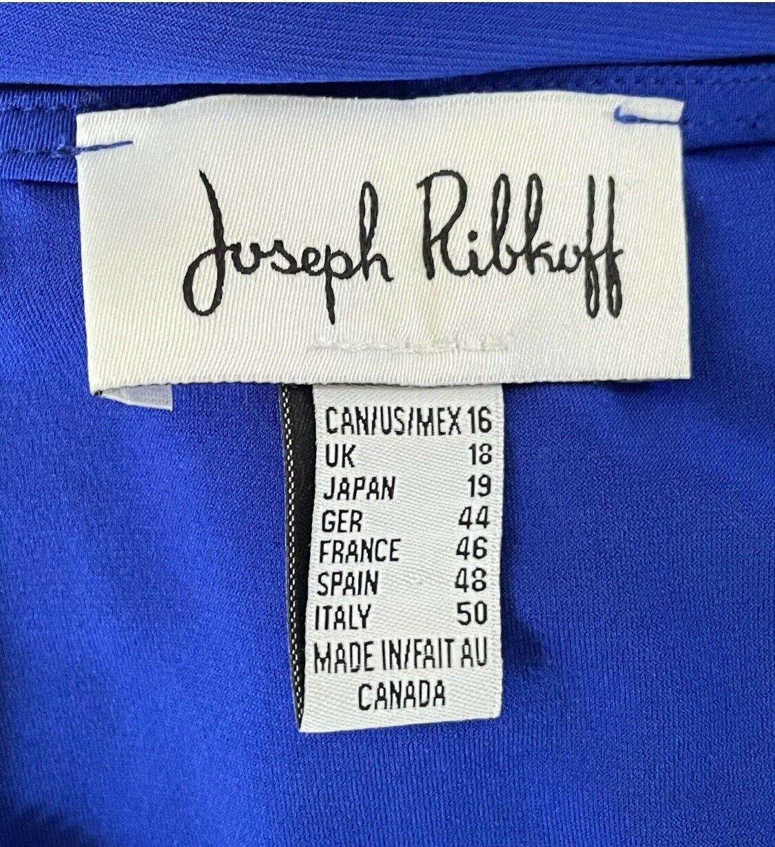 JOSEPH RIBKOFF Tunic Blouse Royal Blue 3/4 Sleeve Zip Front Ladies Top Sz 18 NEW