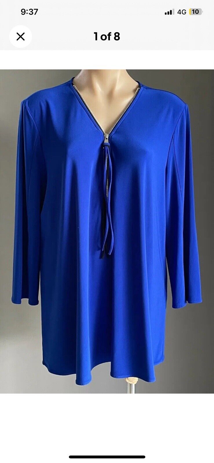 JOSEPH RIBKOFF Tunic Blouse Royal Blue 3/4 Sleeve Zip Front Ladies Top Sz 18 NEW