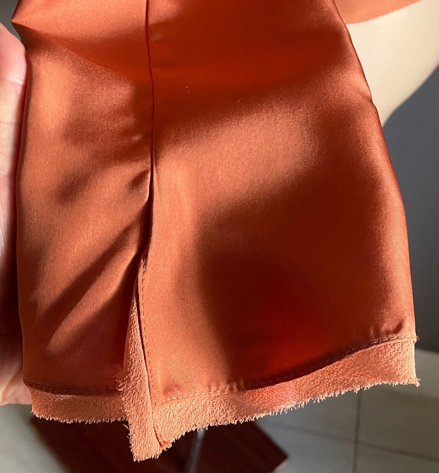 CARLA ZAMPATTI Wrap Blouse Warm Rust 100% Silk Shirt Size 12 Long Sleeve Collar