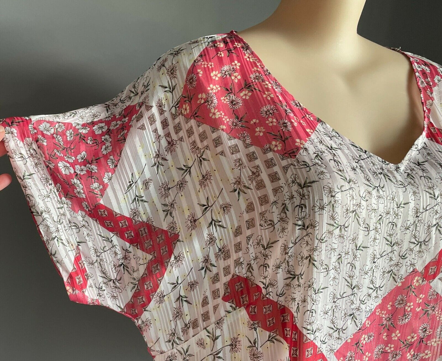 AUTOGRAPH Top White Pink Green Self Stripe Multi Print Semi Sheer Blouse Sz 22