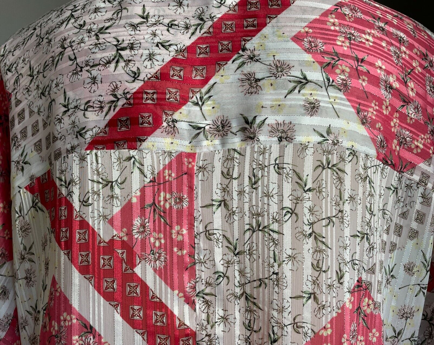AUTOGRAPH Top White Pink Green Self Stripe Multi Print Semi Sheer Blouse Sz 22