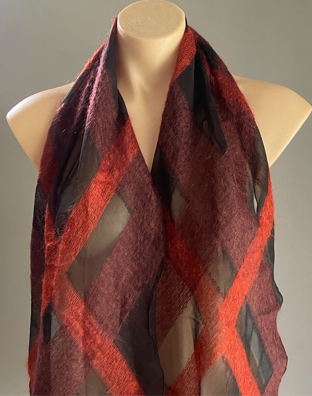 Black, Orange & Maroon Check Print Semi Sheer Lightweight Rectangle Scarf