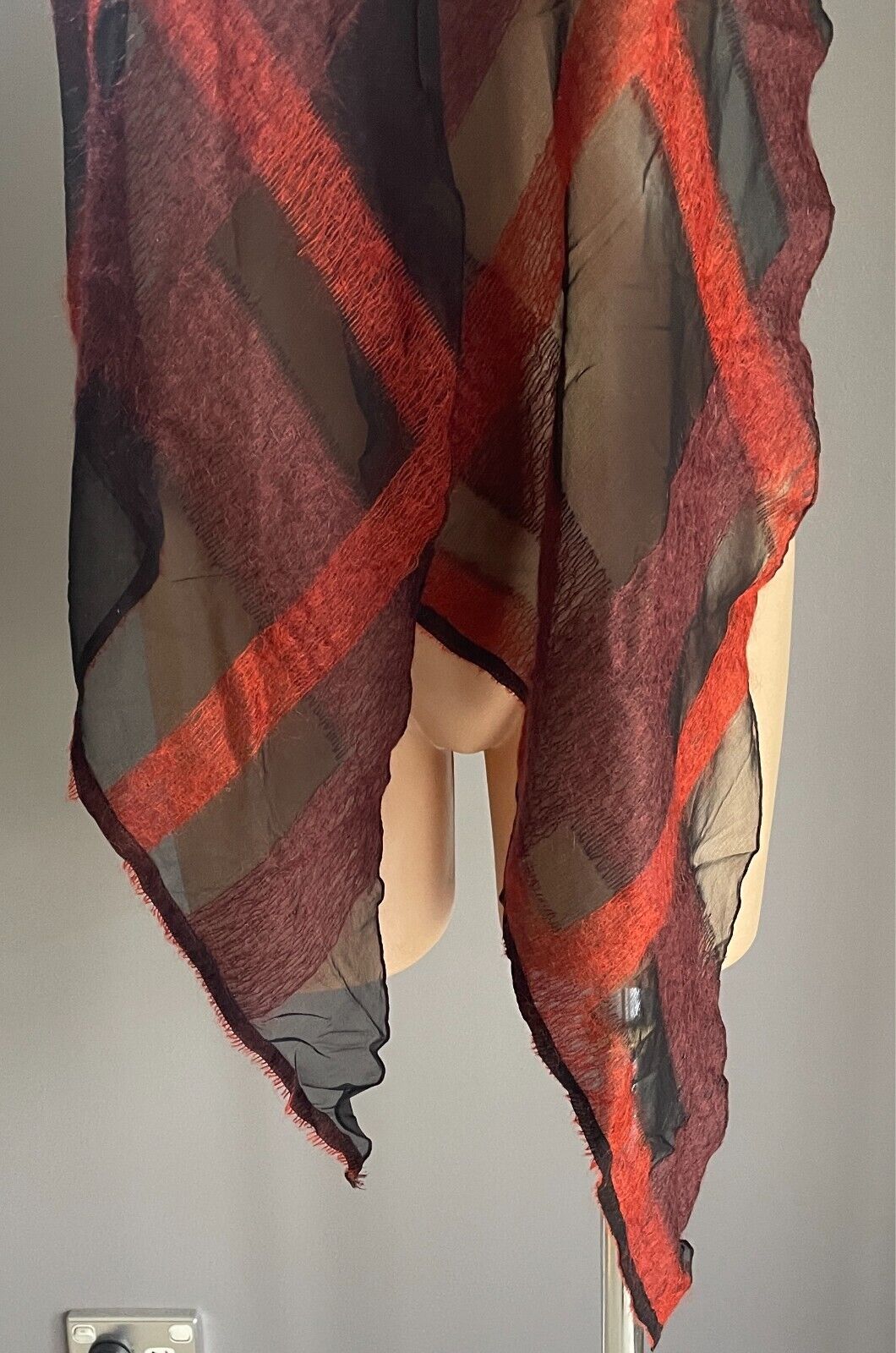 Black, Orange & Maroon Check Print Semi Sheer Lightweight Rectangle Scarf