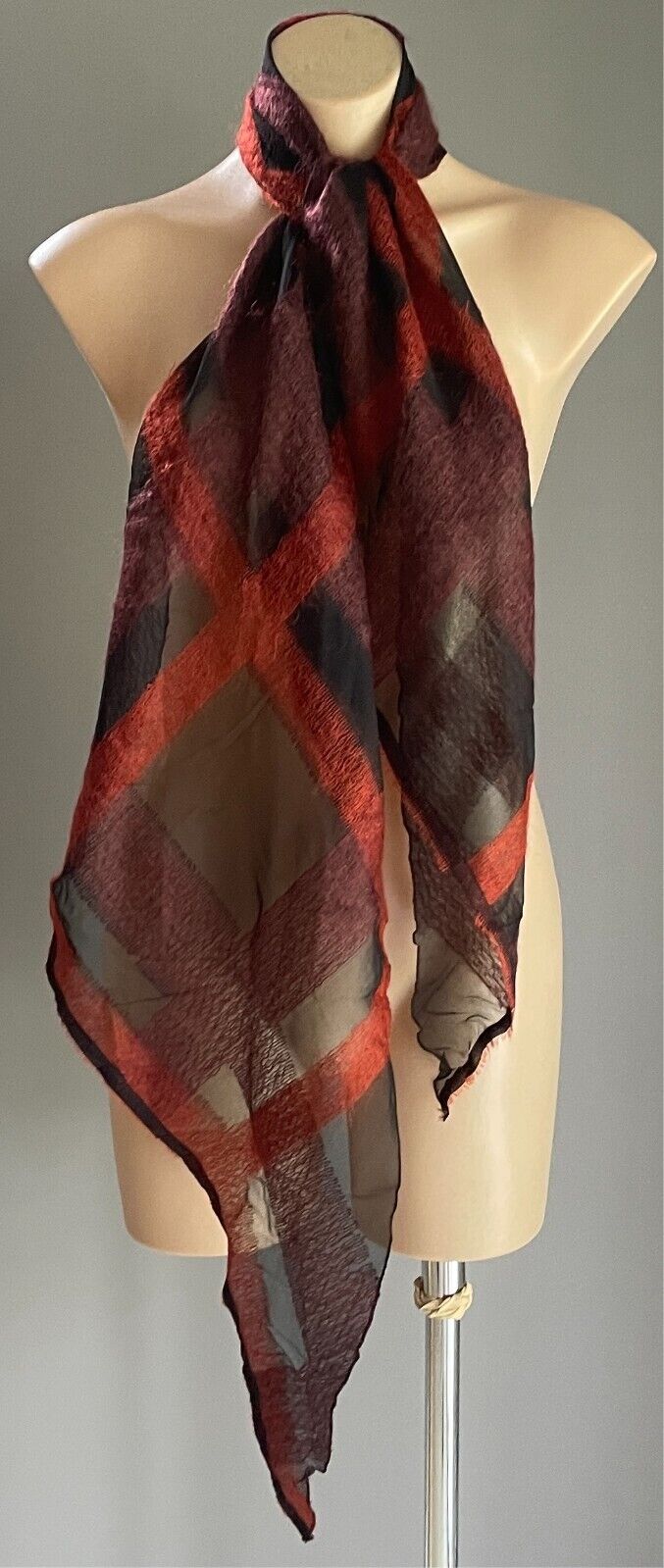 Black, Orange & Maroon Check Print Semi Sheer Lightweight Rectangle Scarf
