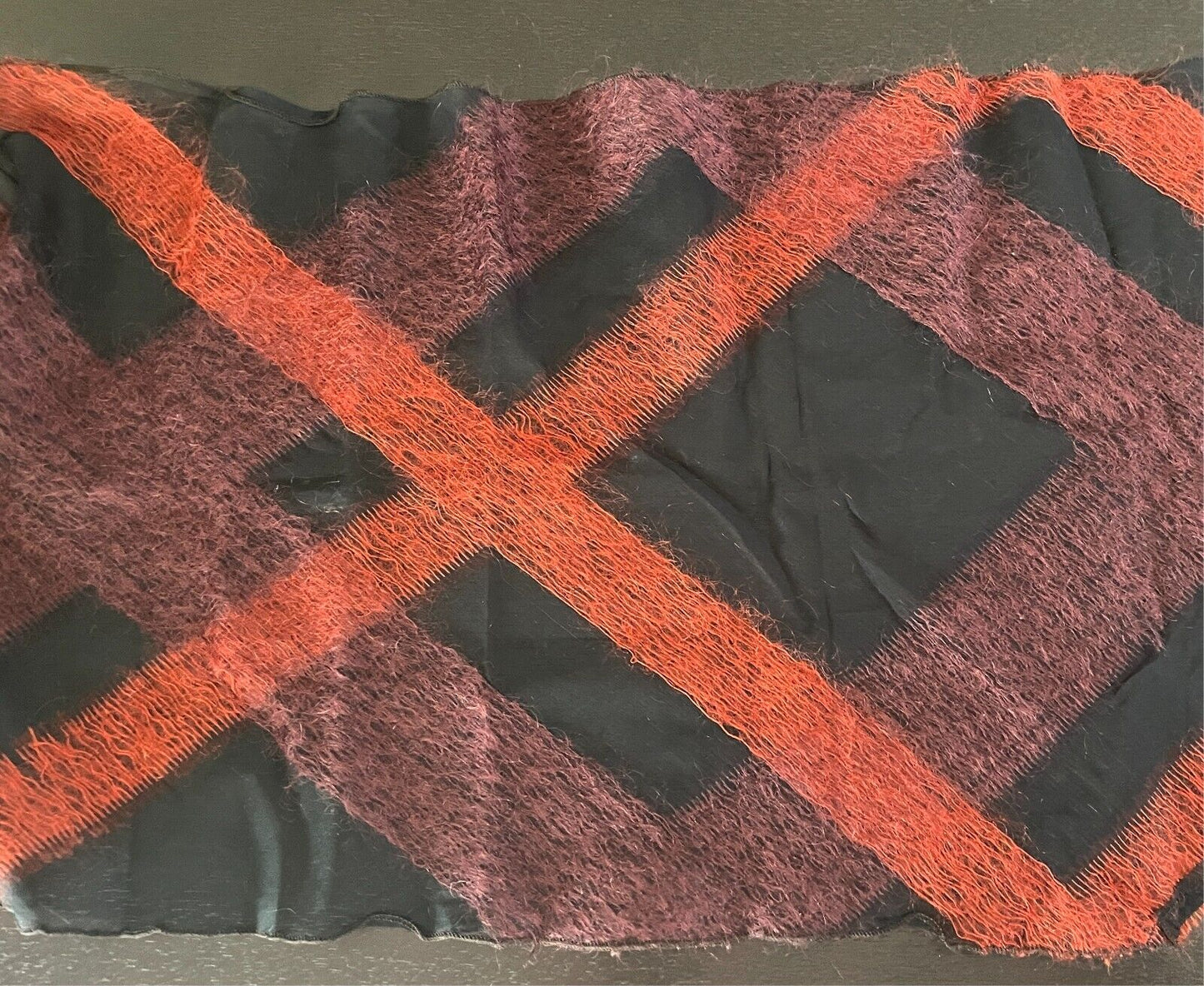 Black, Orange & Maroon Check Print Semi Sheer Lightweight Rectangle Scarf