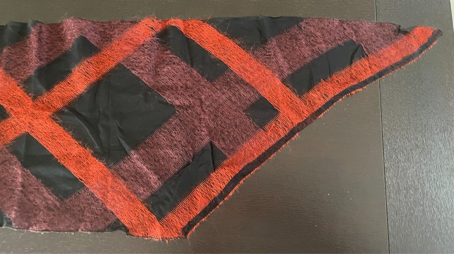 Black, Orange & Maroon Check Print Semi Sheer Lightweight Rectangle Scarf