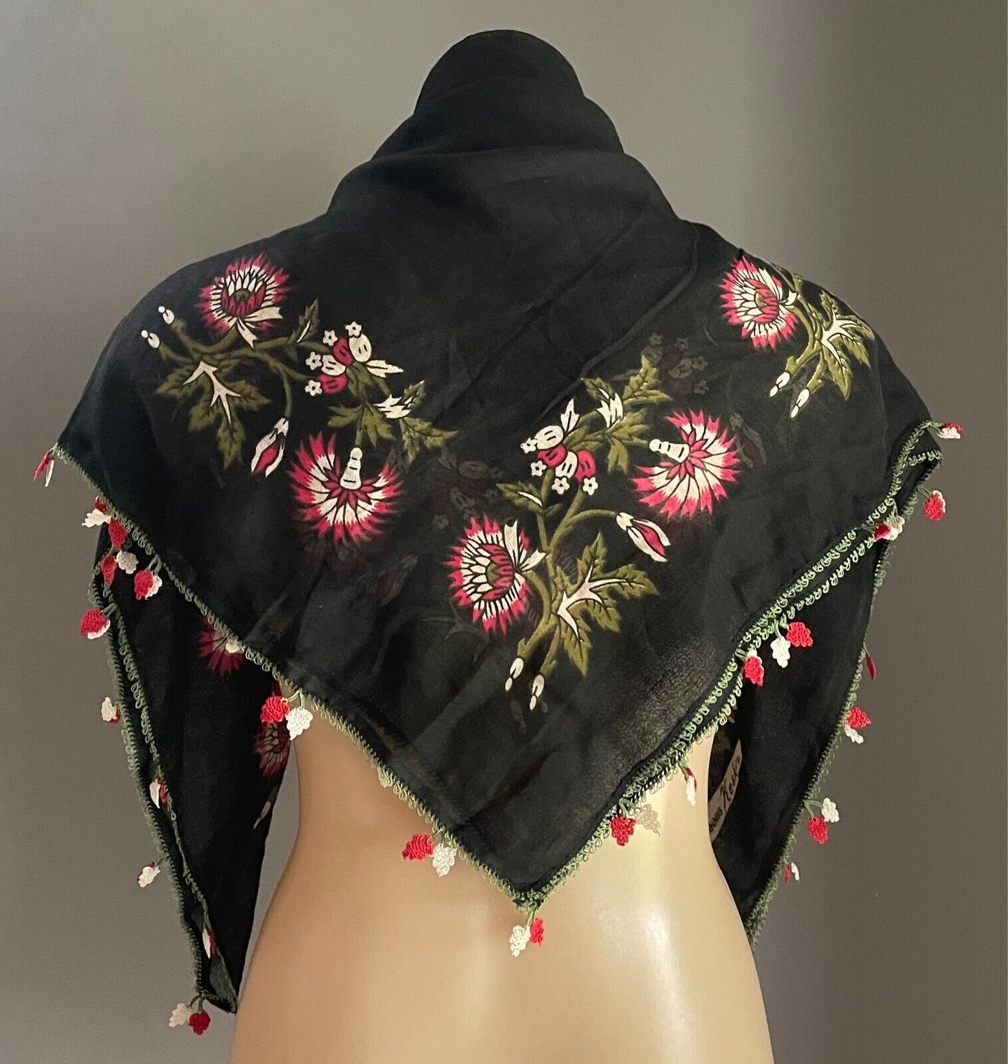 YIKANMIS KESHIN Turkish Cotton Scarf  Wrap  Floral Print Oya Crochet Edge Trim