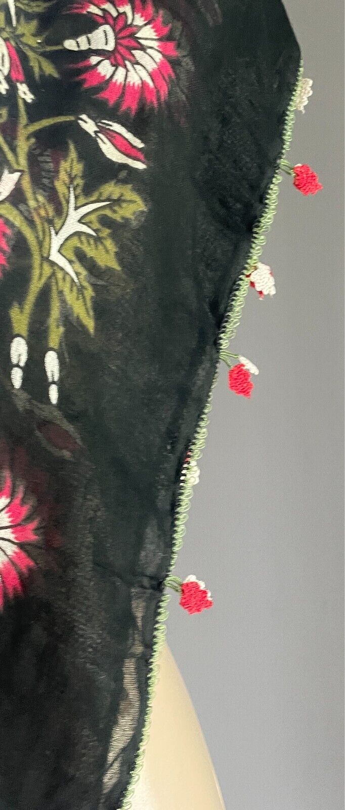 YIKANMIS KESHIN Turkish Cotton Scarf  Wrap  Floral Print Oya Crochet Edge Trim