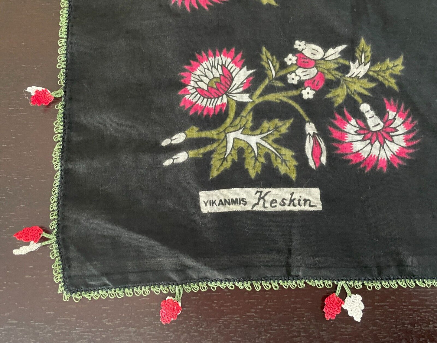 YIKANMIS KESHIN Turkish Cotton Scarf  Wrap  Floral Print Oya Crochet Edge Trim