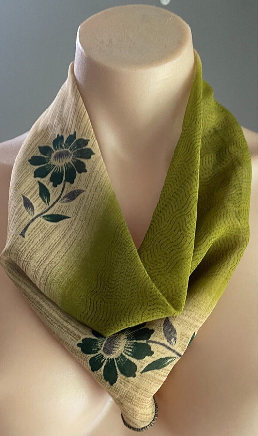 Handmade Neck Scarf Kerchief Khaki/Tan/Green/Grey  Print Decorative Button Trim