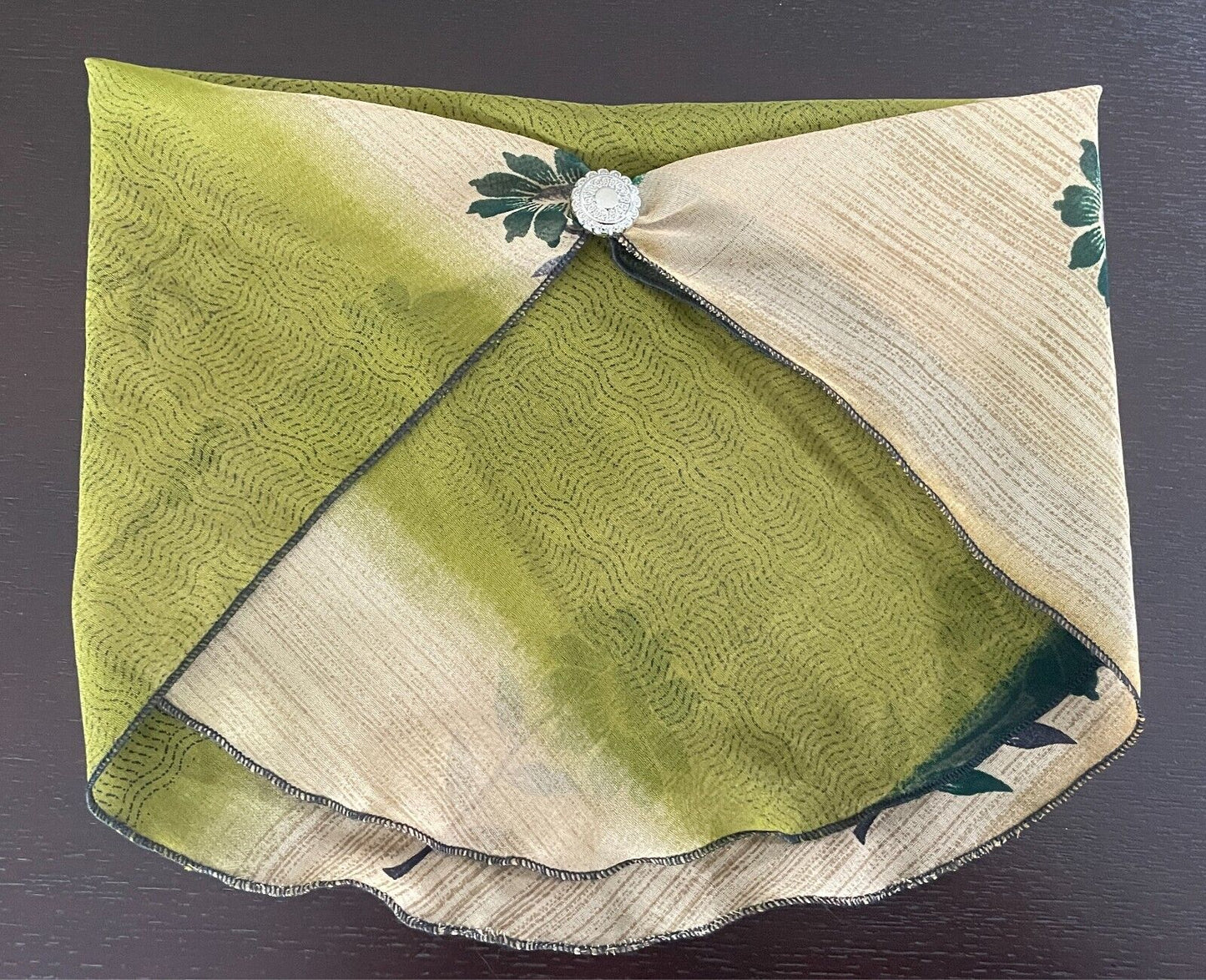 Handmade Neck Scarf Kerchief Khaki/Tan/Green/Grey  Print Decorative Button Trim