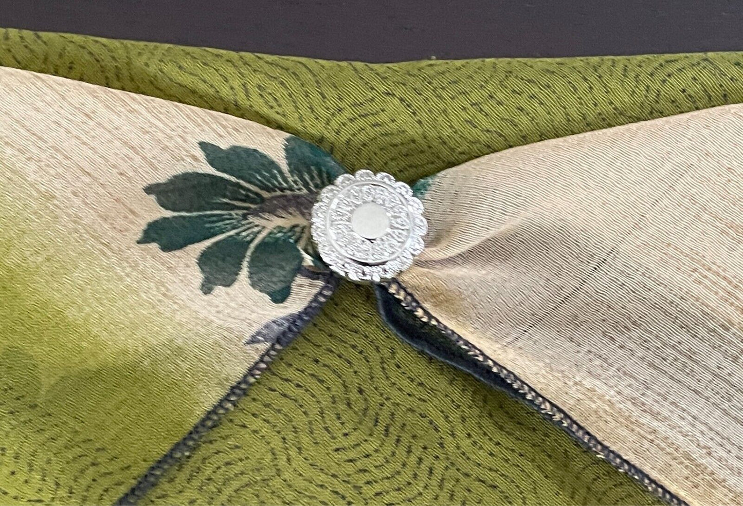 Handmade Neck Scarf Kerchief Khaki/Tan/Green/Grey  Print Decorative Button Trim
